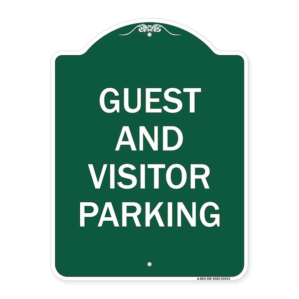 Designer Series Guest and Visitor Parking, Green & White Aluminum Sign, 18" x 24", GW-1824-23933